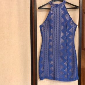 Caprices Blue Lace Halter Dress